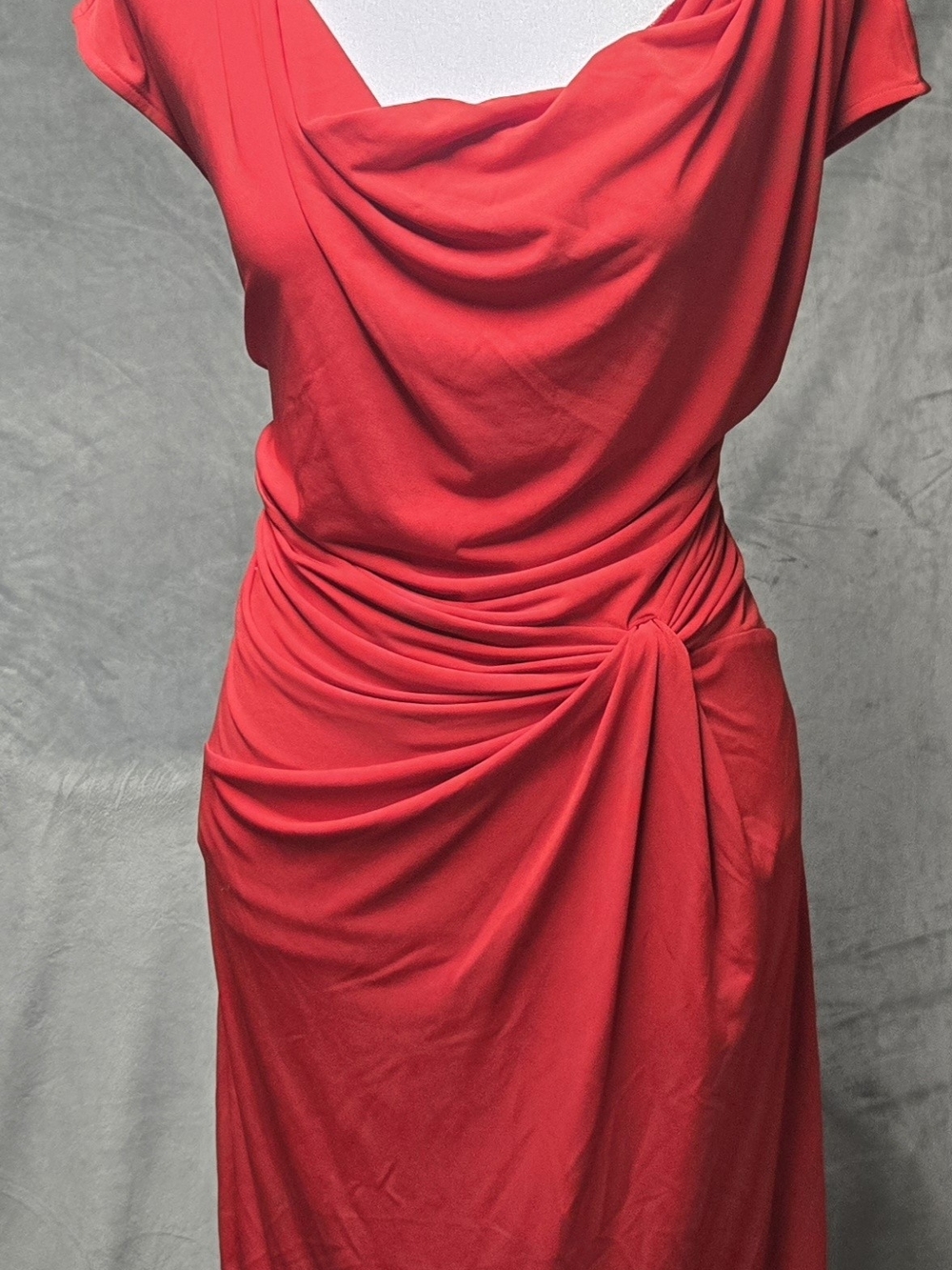 Michael Kors Red Draped Midi Dress with Knotted Waist Detail